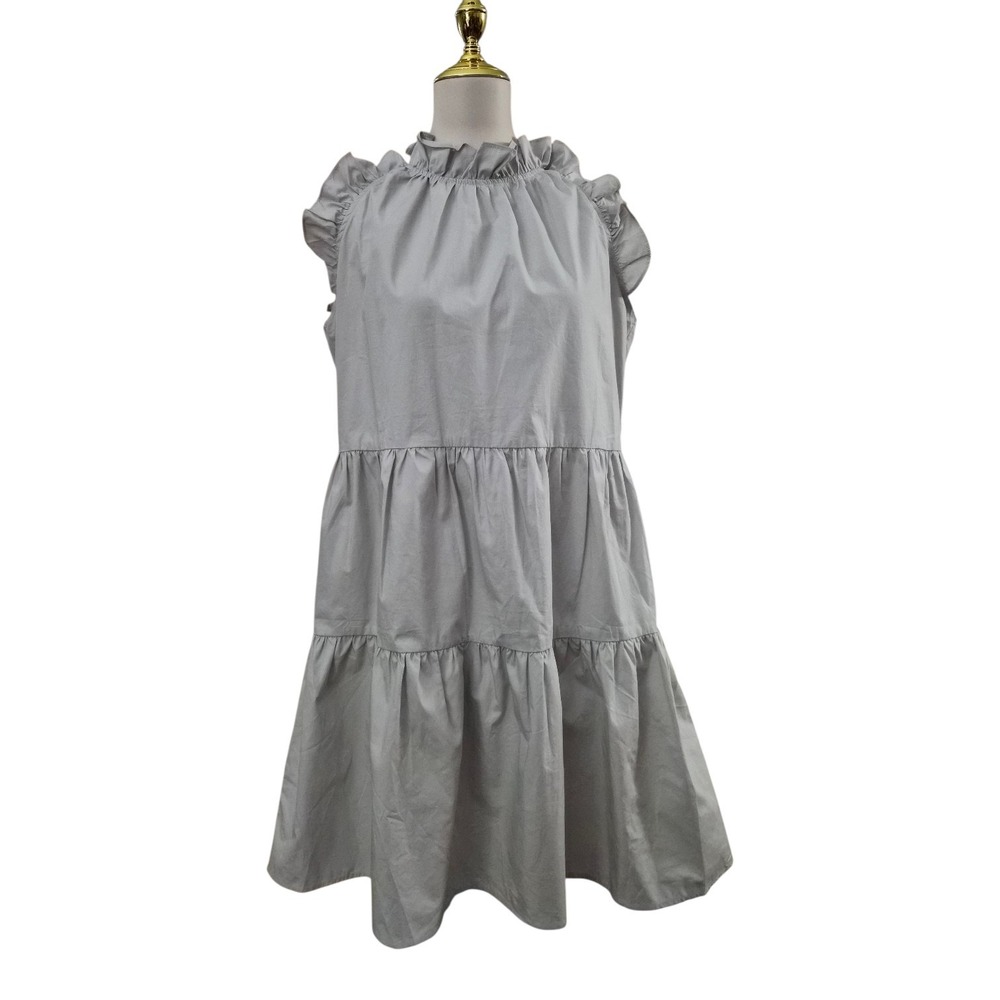 Mazik Gray‎ Tiered Ruffle Sleeveless Dress Cotton Poplin Midi Size M